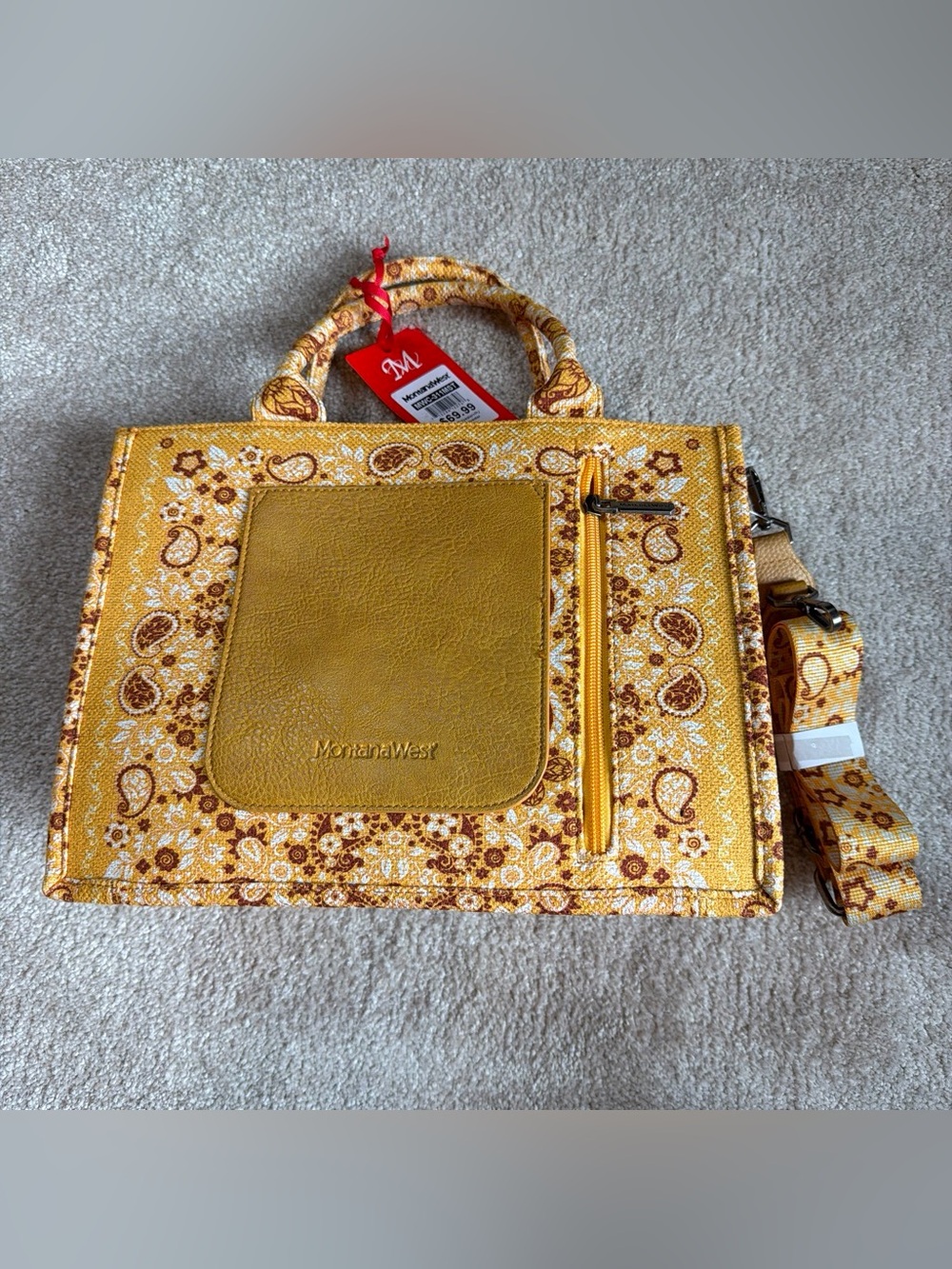 Montana West Yellow Paisley Tote with Removable Strap